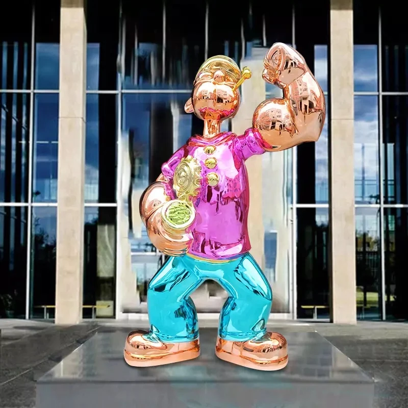 Life Size Cartoon Popeye Statue Home Popeye Sculpture Electroplating