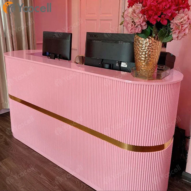 Yoocell Modern Front Desk Reception Spa Nail Salon Reception Desk pink Office Furniture Reception Desk