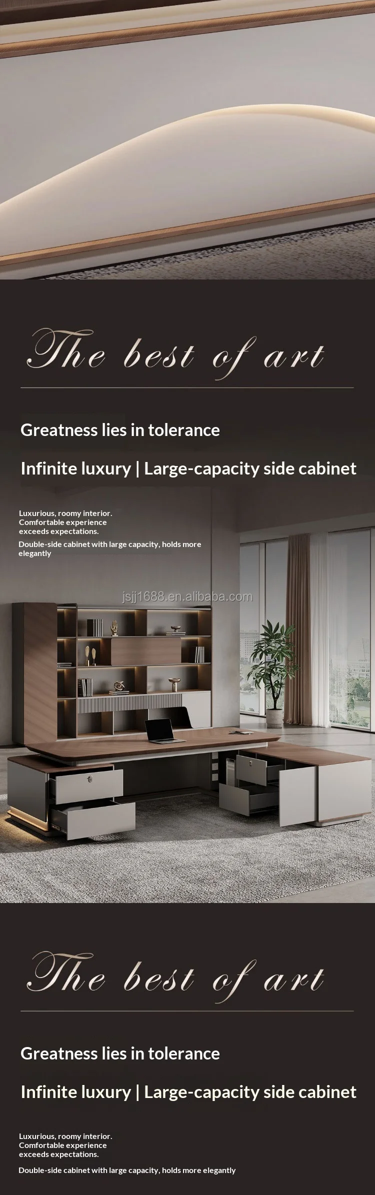 Italian Style Office Furniture LED Functional High-end Luxury Boss Desk Lightweight Luxury CEO Office Desk Desk