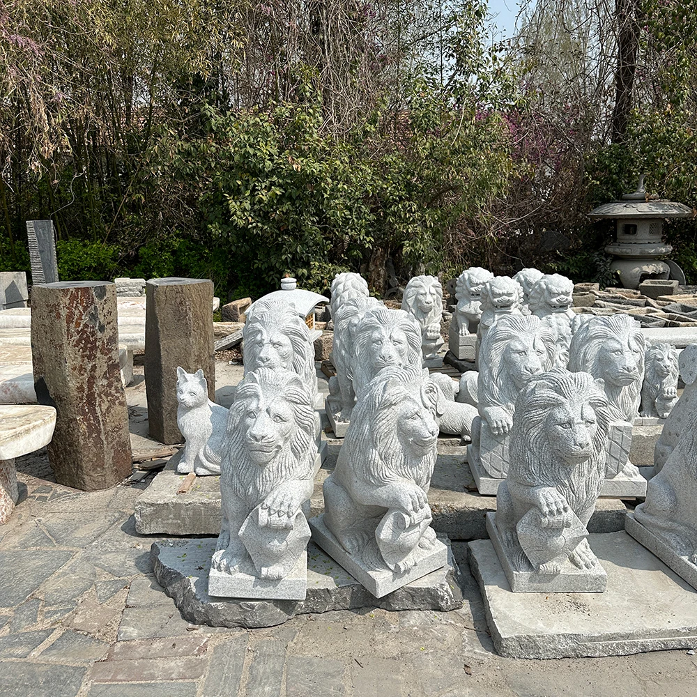 Best Selling Large Marble Stone Fu Dog Sculpture Hand Carved Modern Chinese Style Foo Dog for Outdoor Use