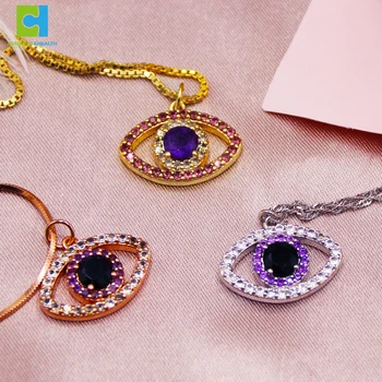 925 Sterling Silver Gemstone Nature Healing Crystal Jewellery Evil Eye Necklace Pendant for Women