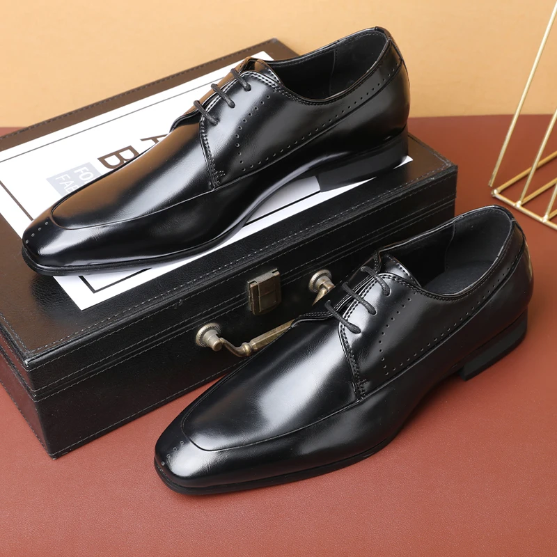 Square-Toe Vintage Derby Shoes Men's Work Footwear with