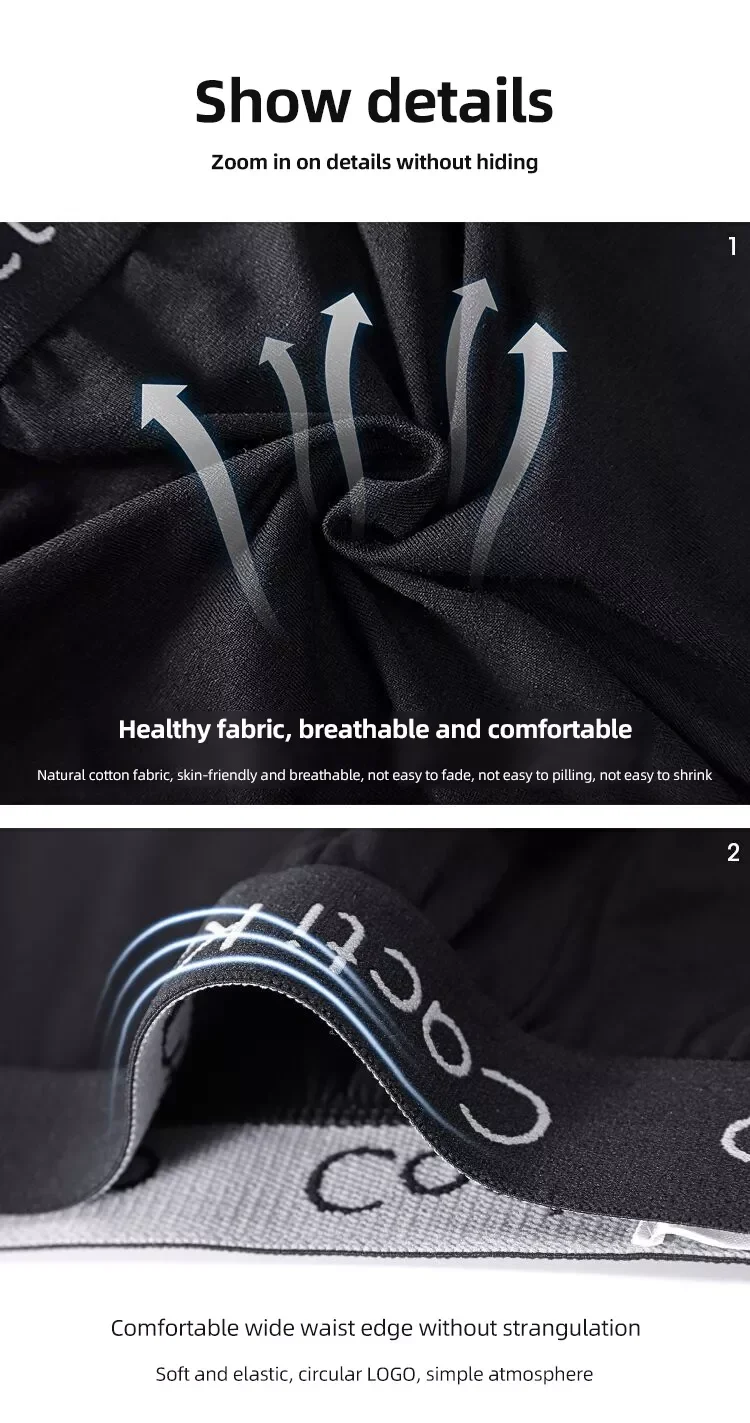 Custom Logo Word Jacquard Elastic Man Boxer Briefs With U Pouch Knitting Cotton Anti Bacterial Men Underwear