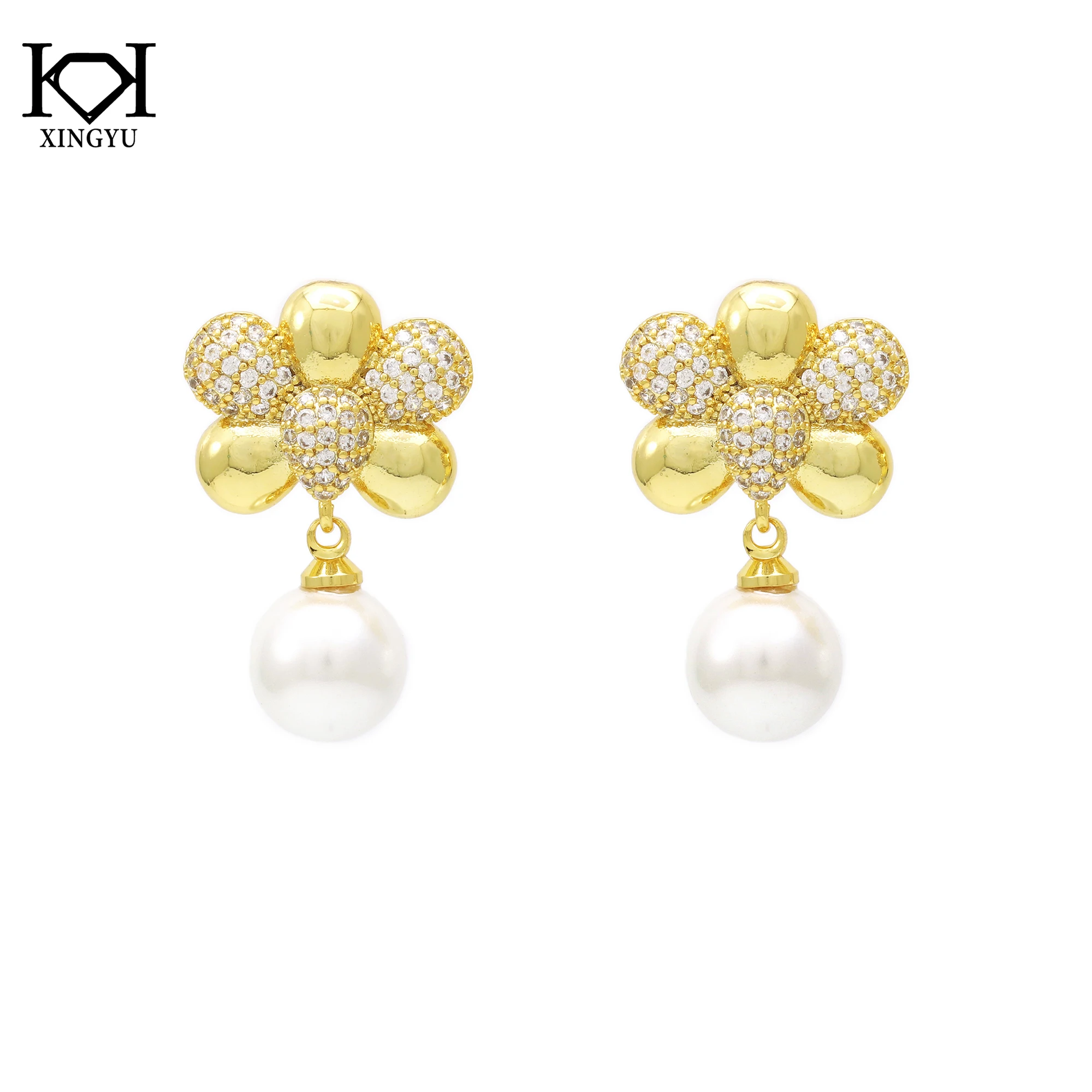High Quality Minimalist Women's Jewelry 18K Gold Plated Zircon Pearl Stud Earrings