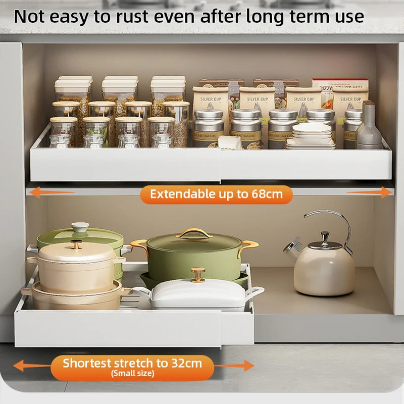 New Design Under Sink Pantry Shelf Extendable Sliding Kitchen Storage Basket Sliding Pull Out Cabinet