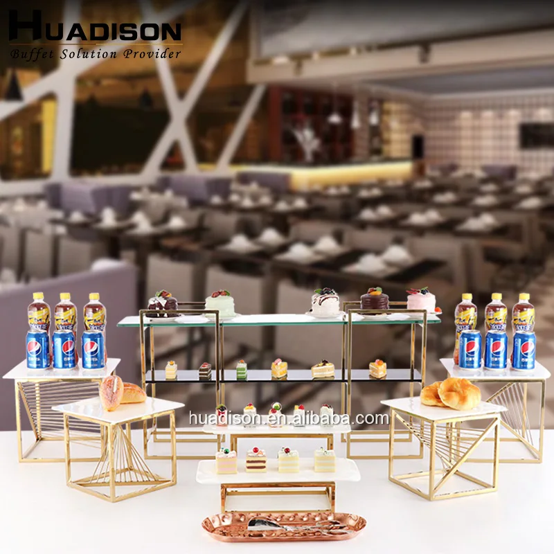 Huadison Factory Direct square Buffet Riser Set Metal Display Stand Food Riser for Hotel Catering