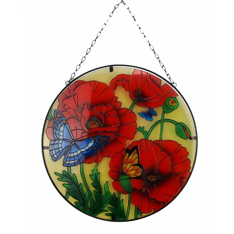 Stained Glass  Flower Suncatcher Hand-Painted Double Side Glass Panel Window Hanging 1