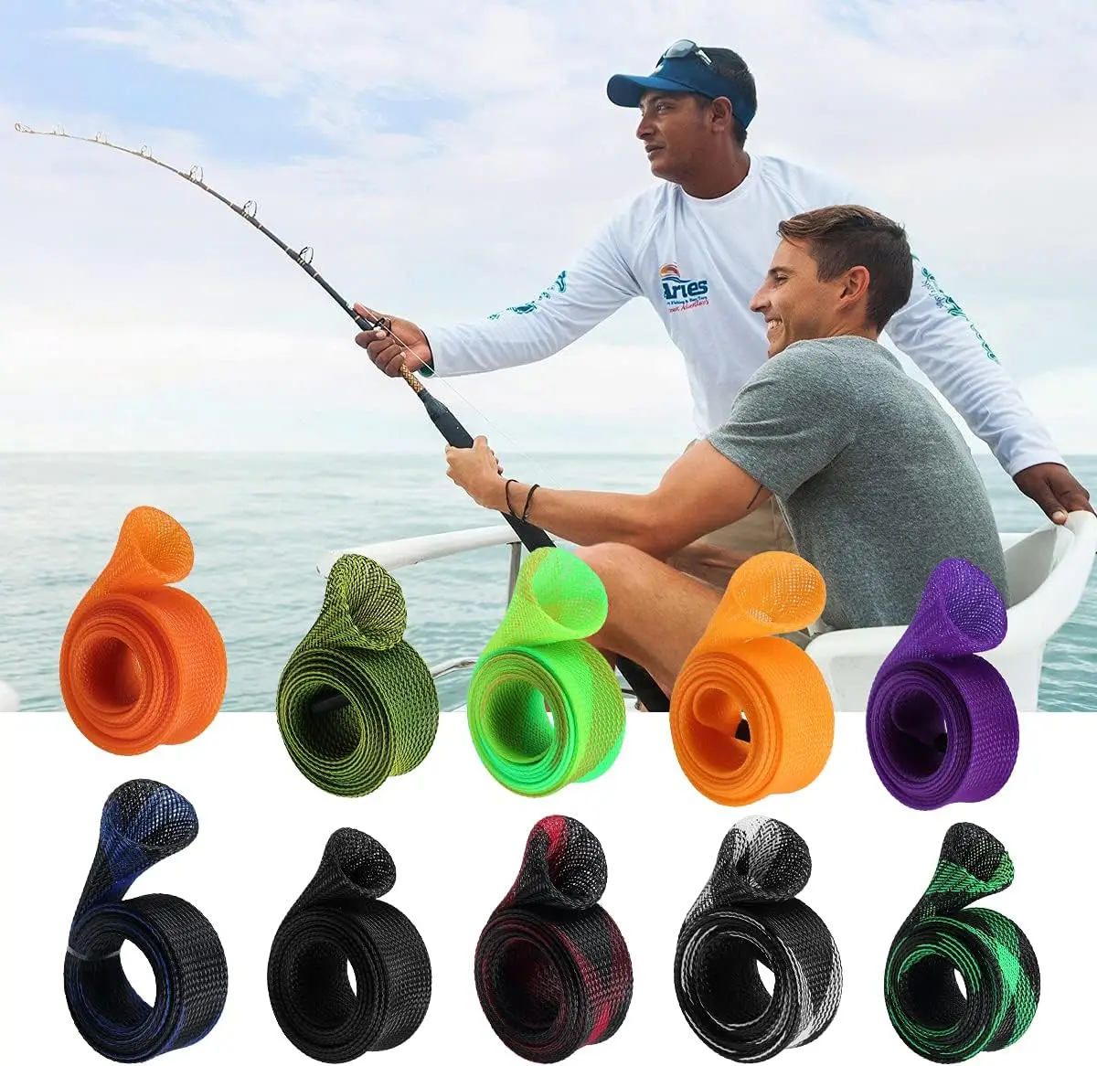 TOPIND Durable Fishing Rod Cover Sleeve Braided Mesh Protector for Lake ...