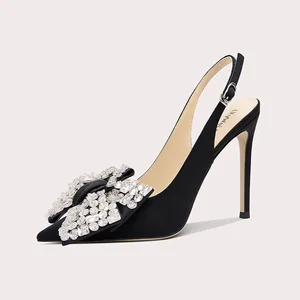 Lilywei French High Heels Women Bow Pointy Black Single Shoes Fashionable Female Shoe Banquet Shallow Mouth Pointed Head