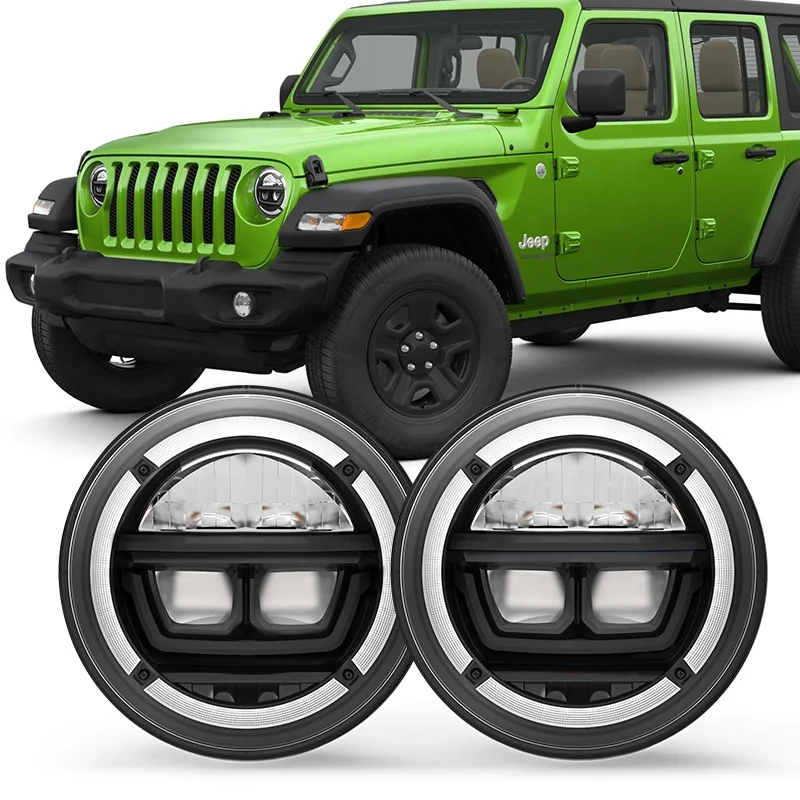 7 Inch Round High Low Beam Led Headlight Motorcycle White Amber Angle Eyes Drl Turn Singal Led Headlights for Jeep Wrangler