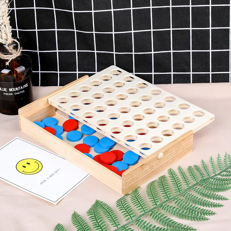 Connect 4 in a Line Board Game Children Educational Toys Wooden Foldable Kids Children Line up Row Board Toy Bingo Game