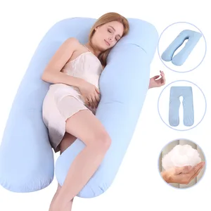 Premium Cotton U-Shaped Body Pregnancy Pillow Multi-Functional Zipper Design Comfortable Bed Sleeping for Home Soft Nursing