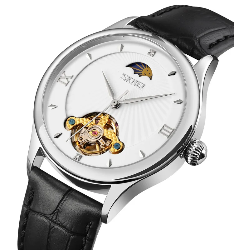 Skmei 9251 Leather Strap Watch Men Time Moon Phase Watch Wrist