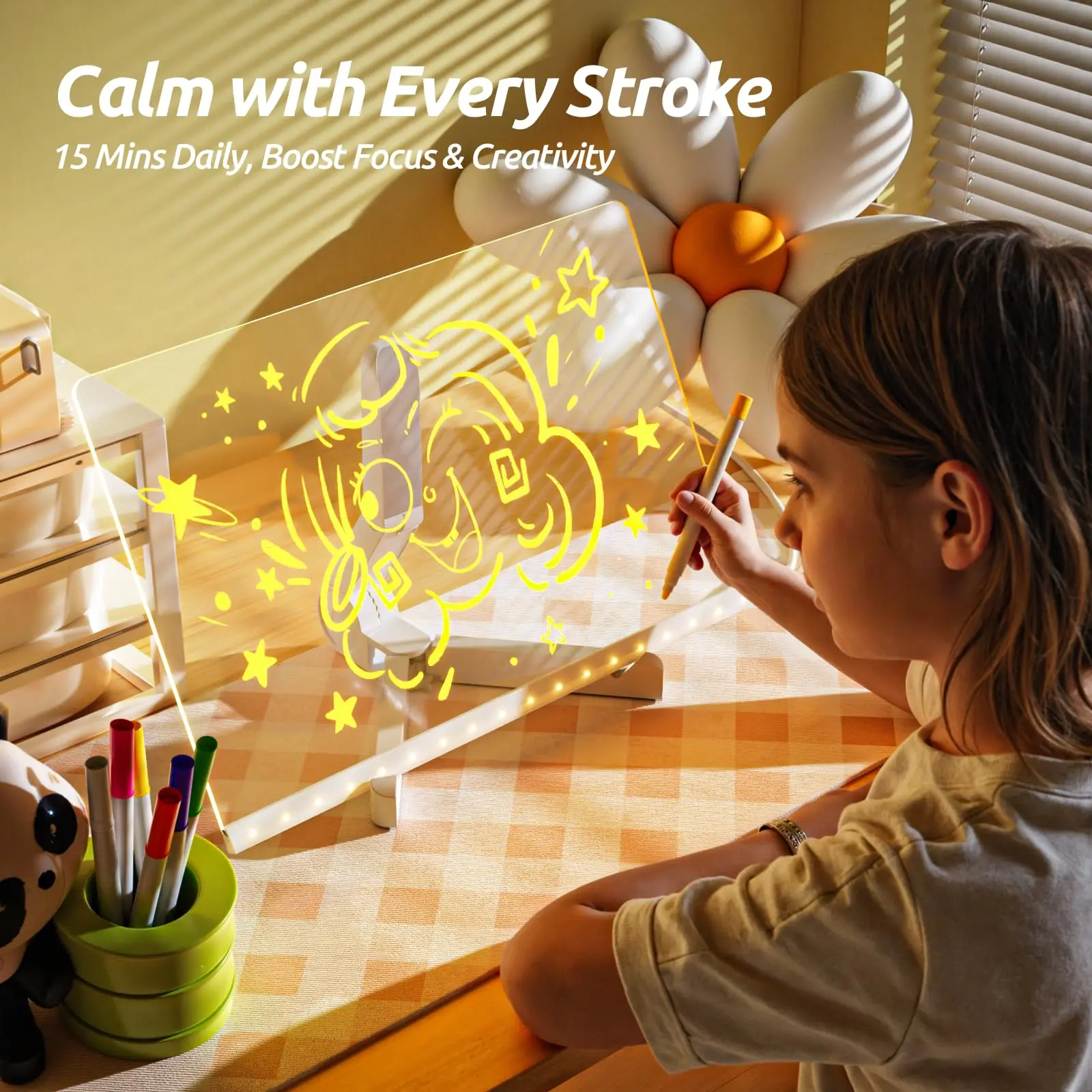 Modern Acrylic Board Glow Dry-Erase Doodle Note Stand with 7 Markers Light-Up Message Display Stand factory