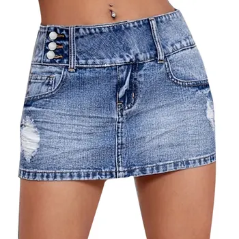 Women's 2024 New Fashion Denim Mini Skirt Retro High Waist Short Denim Skirt