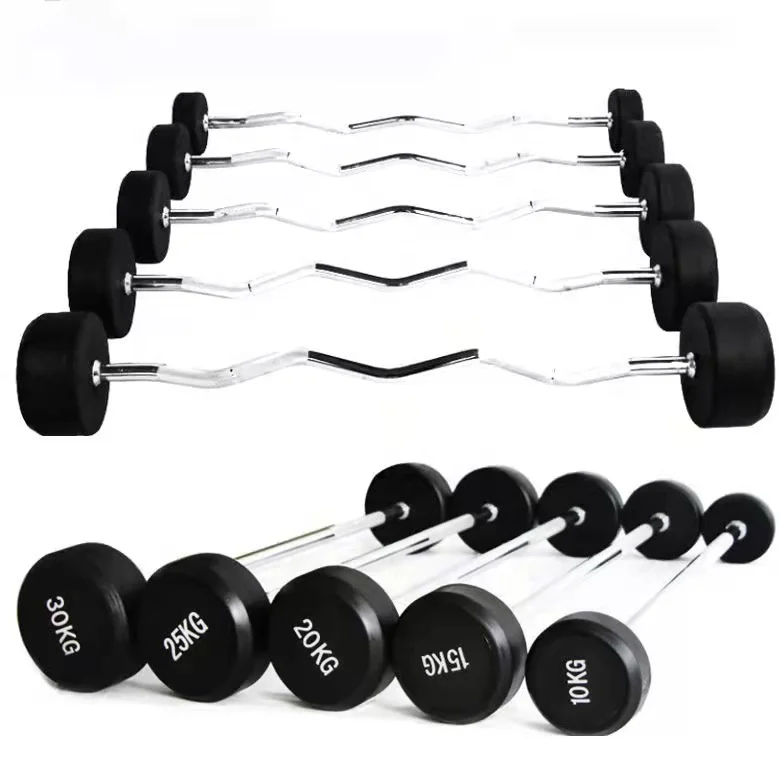 Standard Gym Powerlifting Training Rubber Fixed Curl Dumbbell Barbell Black and Dumbbell Set Black Weightlifting Barbell Weigh