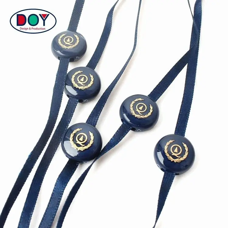 Epoxy Custom Name Logo Plastic Hang Tag String Fastener With Satin Ribbon