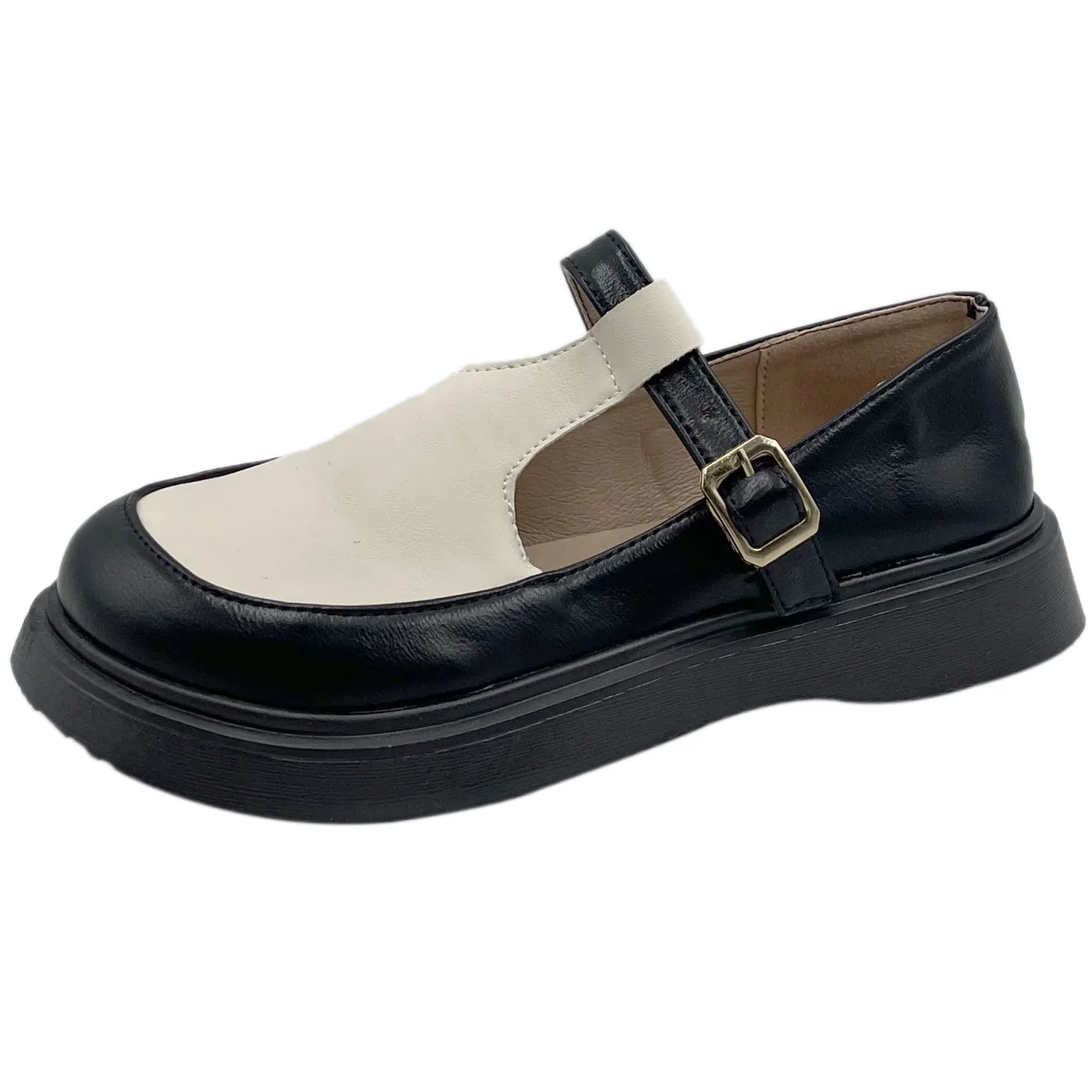Black White Flat Mary Jane Shoes For Women Oem Available