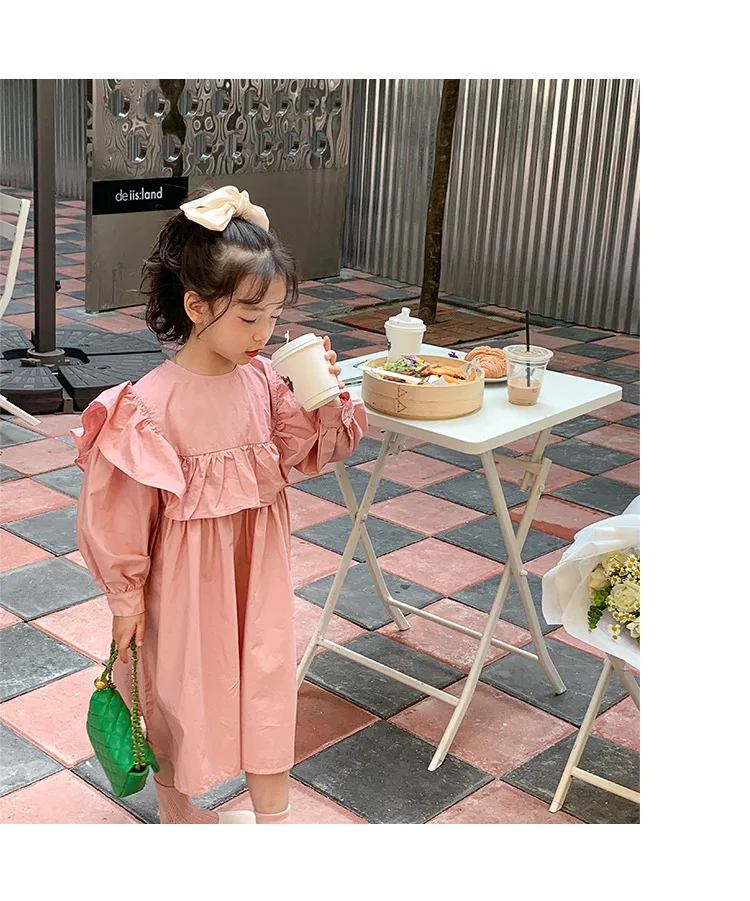 2022 Spring Vintage Baby Girls Dresses Solid Long Sleeve Wholesale Korea  Kids Clothing Ruffles Fashion 14191an1185 - Buy Summer Dresses,Girls