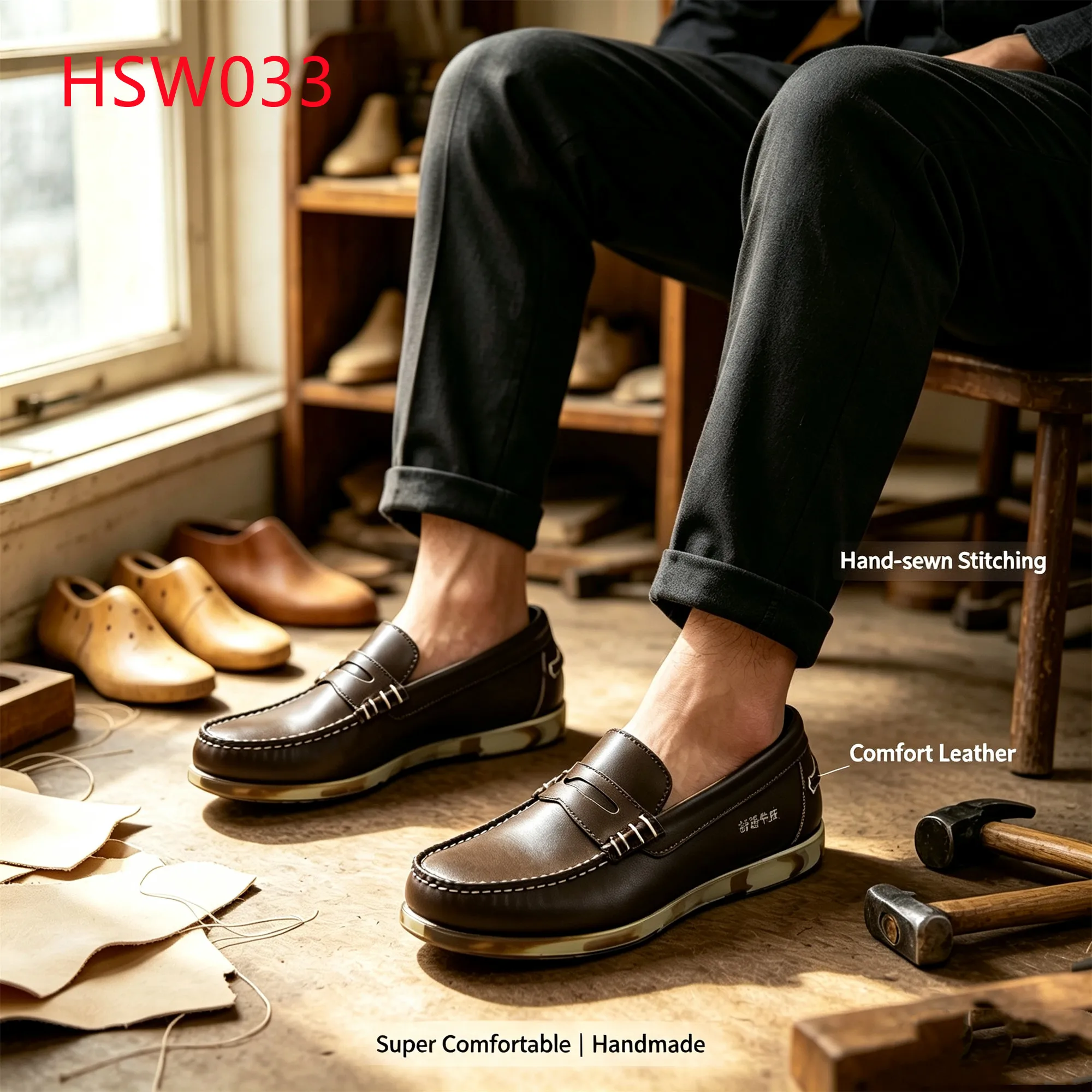 LXG,Beach Walking Penny Strap Design Hua Singh Moccasin Shoes Camo Trim Outsole Handmade Chocolate Brown Loafer Shoes HSW033