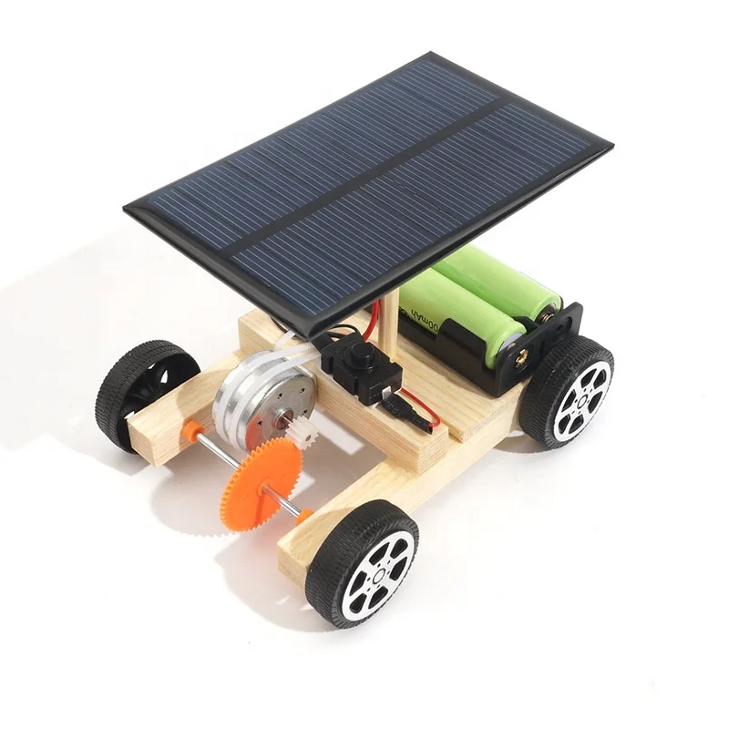 Children Science Experiment Education Diy Assemble Solar Power Panel Wooden Car Toy
