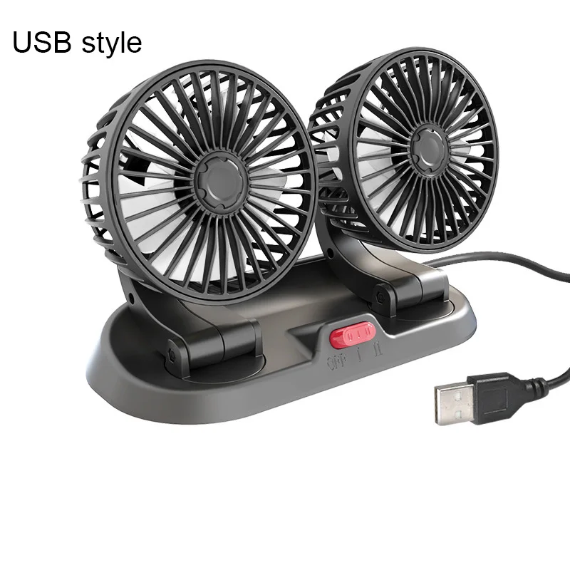 Adjustable 360 degree rotating USB DC12V/24V double head car air cooling fans fan