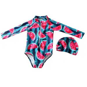 Wholesale Long Sleeve Swimsuit One Piece Print Monokini Children Swimwear