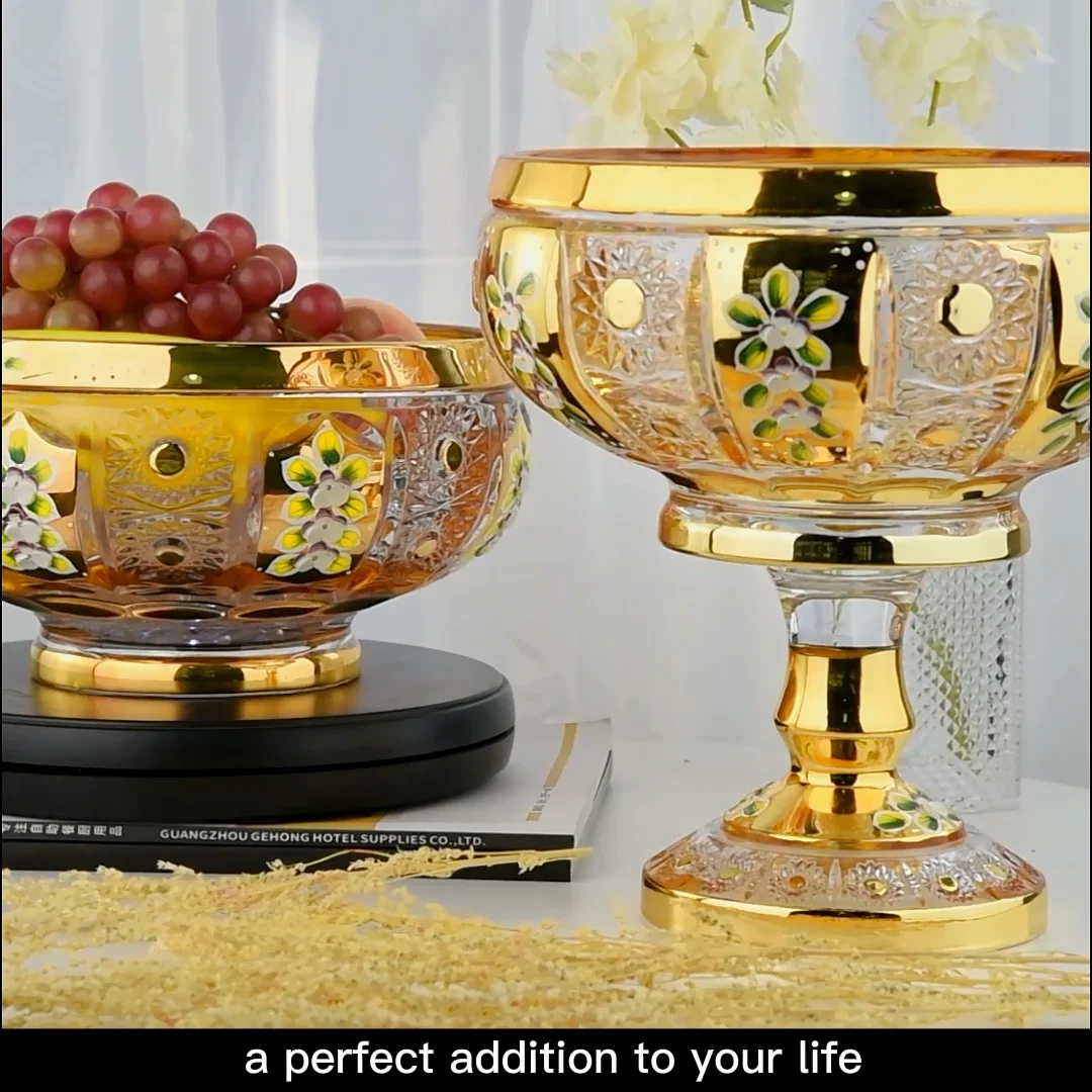 Luxury Fruit Bowl Flower Enamel Glassware Gold Line Home Decoration