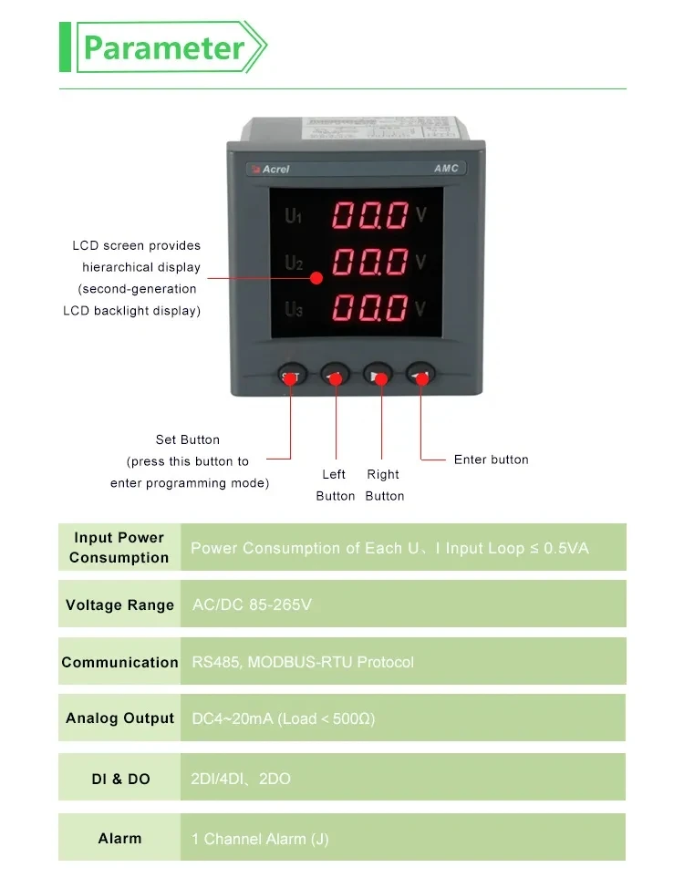 Single Phase Smart Modbus Digital Ammeter With 1 Analog Programmable 4