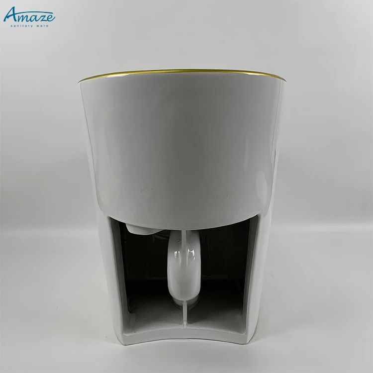 Luxury ceramic sanitary ware design bathroom gold line egg shape water closet floor one piece toilet bowl supplier