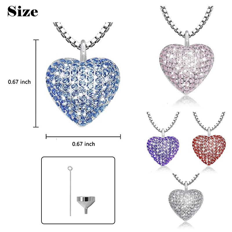 Fashion Cremation Necklace Heart Urn Pendant with CZ for Pet Dog Cat Human Ashes Keepsake Memorial Jewelry Gift for Women Men