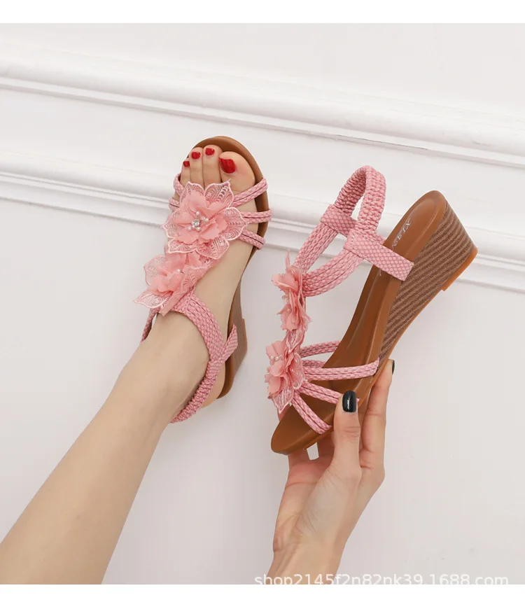 Women's Summer Bohemian Flower Wedge Heel Sandals Odm