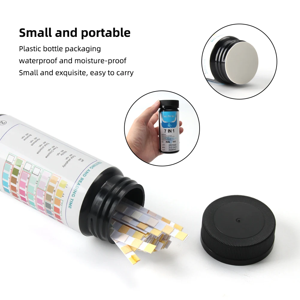 Strisce Test Per Piscina - Kit 7 In 1 Con 125 Pezzi | Controllo PH, Cloro, Bromo E Altri Parametri - Foto 3