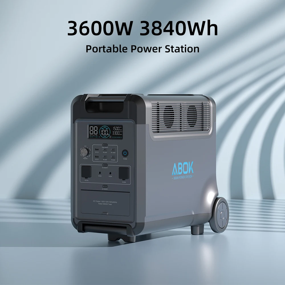 ABOK 3600W Portable Power Station | 3840Wh Ultra-Large Capacity Solar  Generator for Home Backup, Camping Solar Rechargeable