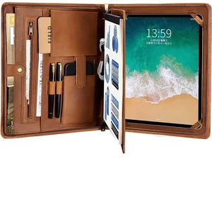 Hot Sale Business Organizer A4 Zipper Pu Leather Compendium File Folder With Ring Binder Tablet Padfolio for Pad