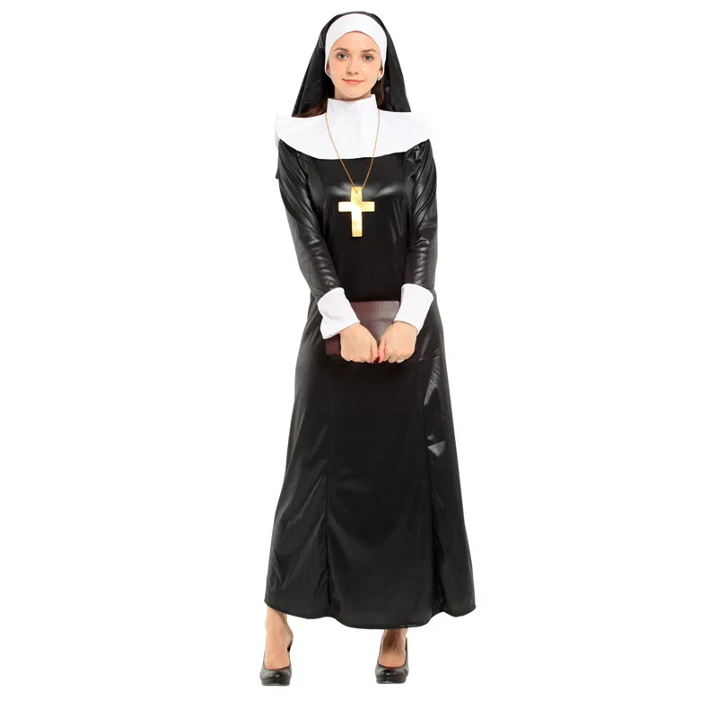 Role Play Nun Costume Women's Heavenly Hottie Vinyl Dress with Headpiece Sexy Halloween Costumes