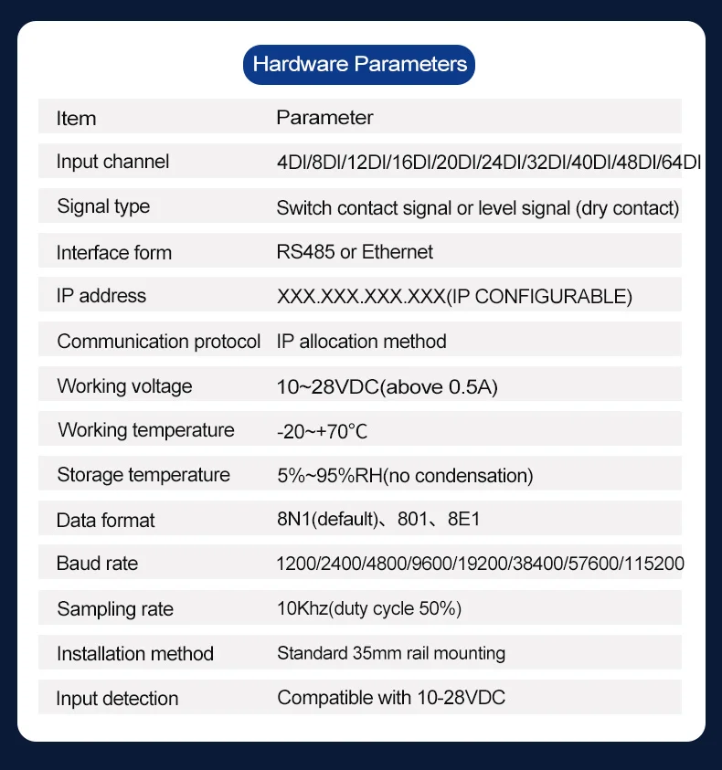 product huaqingjun 20 channel rs485 ethernet digital inputs module modbus rtu modbus tcp di module for plc expansion-2