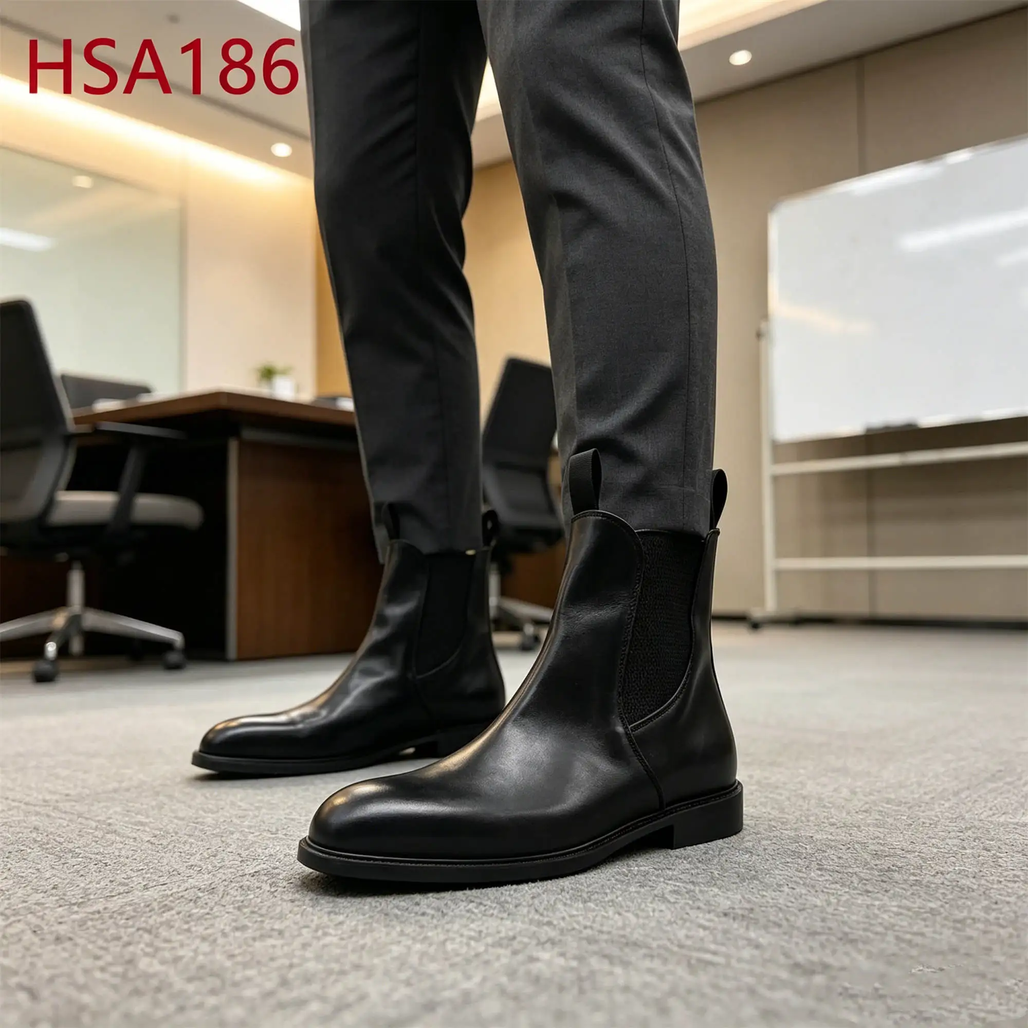 ZYF,Executive Dining Middle Cut Full Grain Leather Men Dress Shoes Formal Interview Pull on Easy to Clean Uniform Shoes HSA186