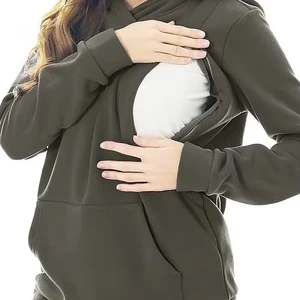 Spring and Autumn Maternity Sports Hoodie with Loop Fabric, Breastfeeding Shirt, Breastfeeding Sports Shirt with Pockets