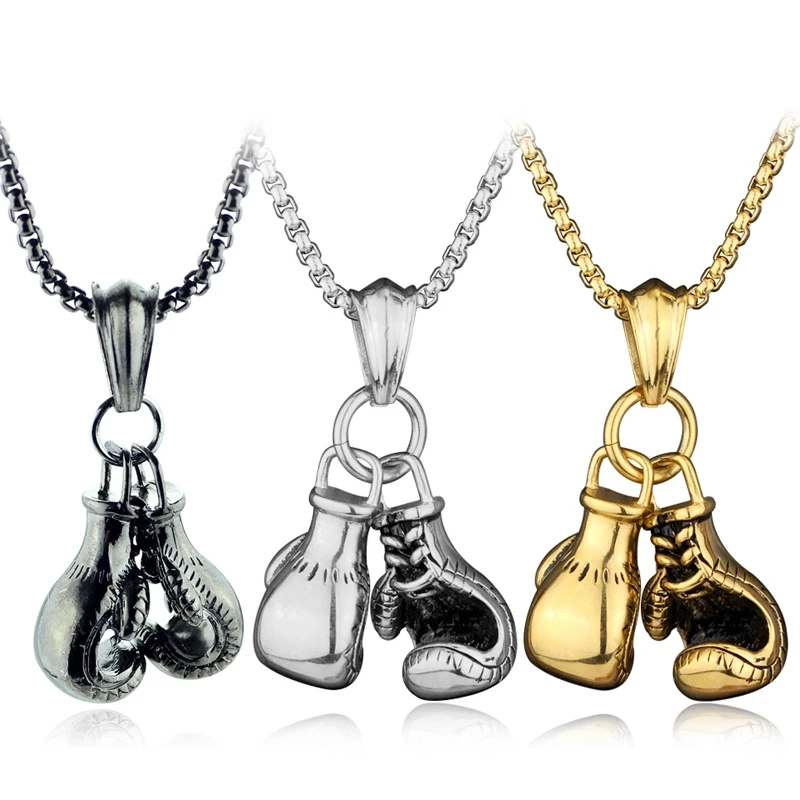 Men Gifts Gym Weightlifting Barbell Dumbbell Boxing Bodybuilding Pendant Muscle Man Fitness Necklace