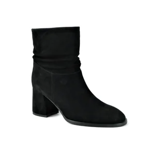 2026 Autumn Winter Women's Slouchy Ankle Boots Black Suede Chunky Heel Casual Fashion Slip-On Pointed Toe 7.5cm Heel