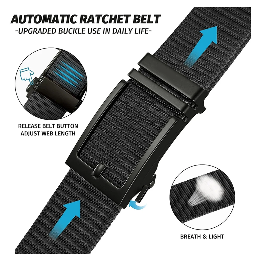 Ratchet Belts Men Casual Golf Web Belt Jeans with Automatic Adjustable Buckle Tactical Nylon Men Waist Belt