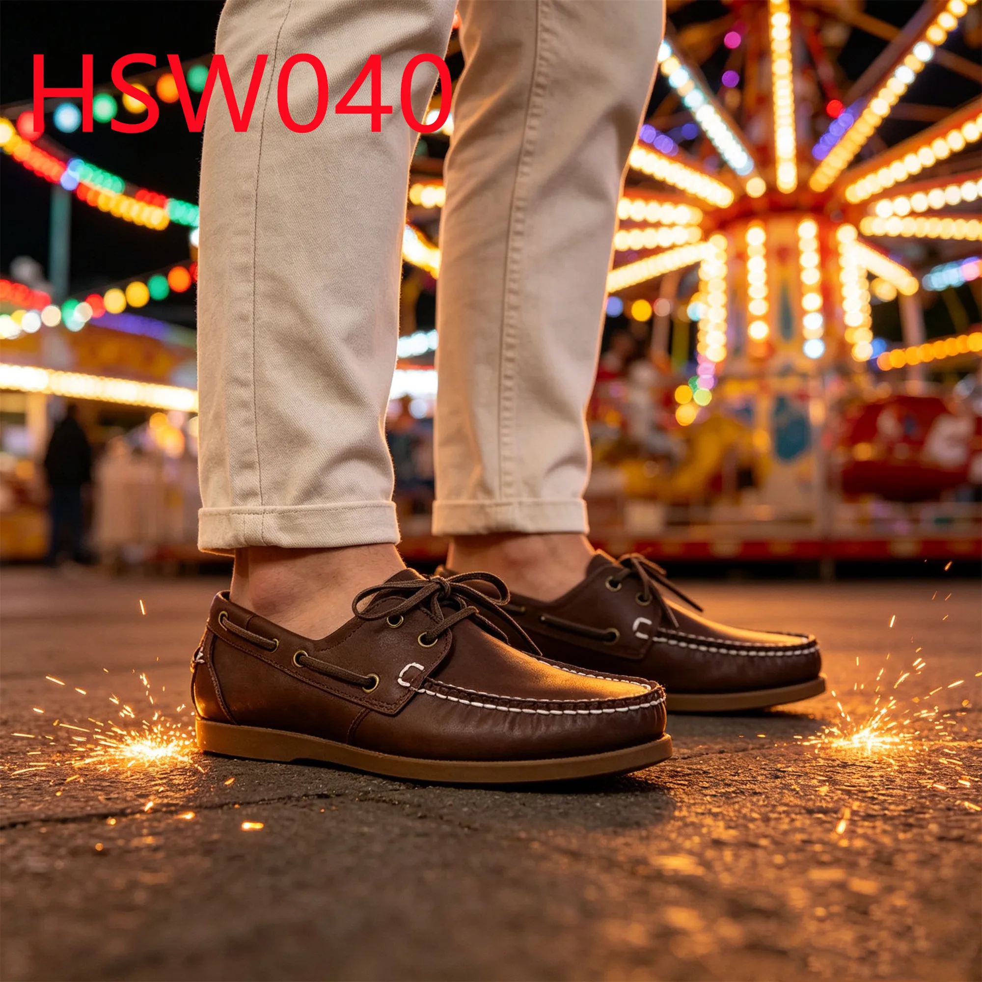 HY,Beach Strolling Lace-up Style No Squeezing&friction Hua Singh Boat Shoes Relaxed Fit Design Handmade Brown Loafer ShoesHSW040