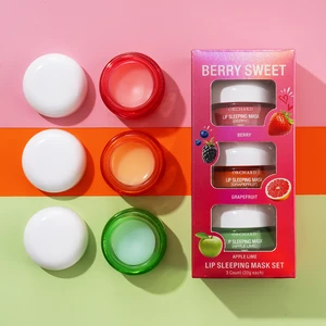 New Style Custom Logo Cute Fruit Moisturizing Vegan Waterproof Berry/Apple Lime/Grapefruit Lip Sleeping Mask Set