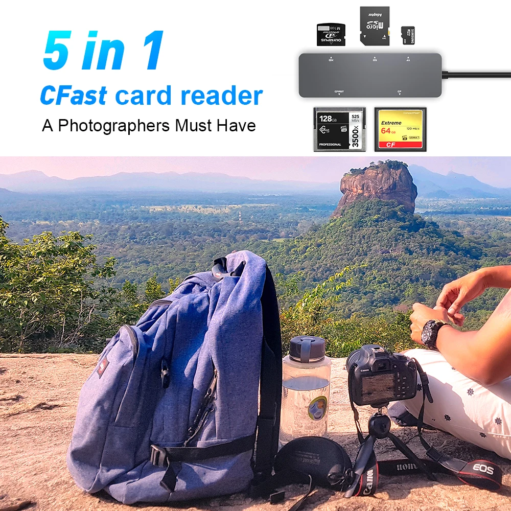 USB a to CFast High-Speed 5Gbps 5-in-1 Multi Card Reader/Writer External Installation Compatible with CF SD TF XD MMC Cards