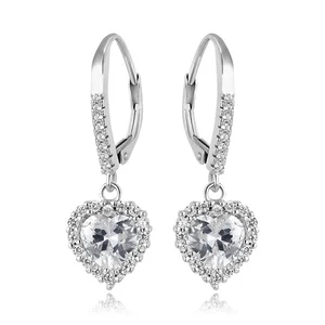 925 Sterling Silver Chandelier Long Earrings Heart Shape Diamond Women's Classic Style Jewelry for Wedding Party or Gift