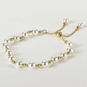 Low MOQ Alloy Adjustable Elegant 18k Gold Plated Bracelet Jewelry White Pearl Bracelet for Women