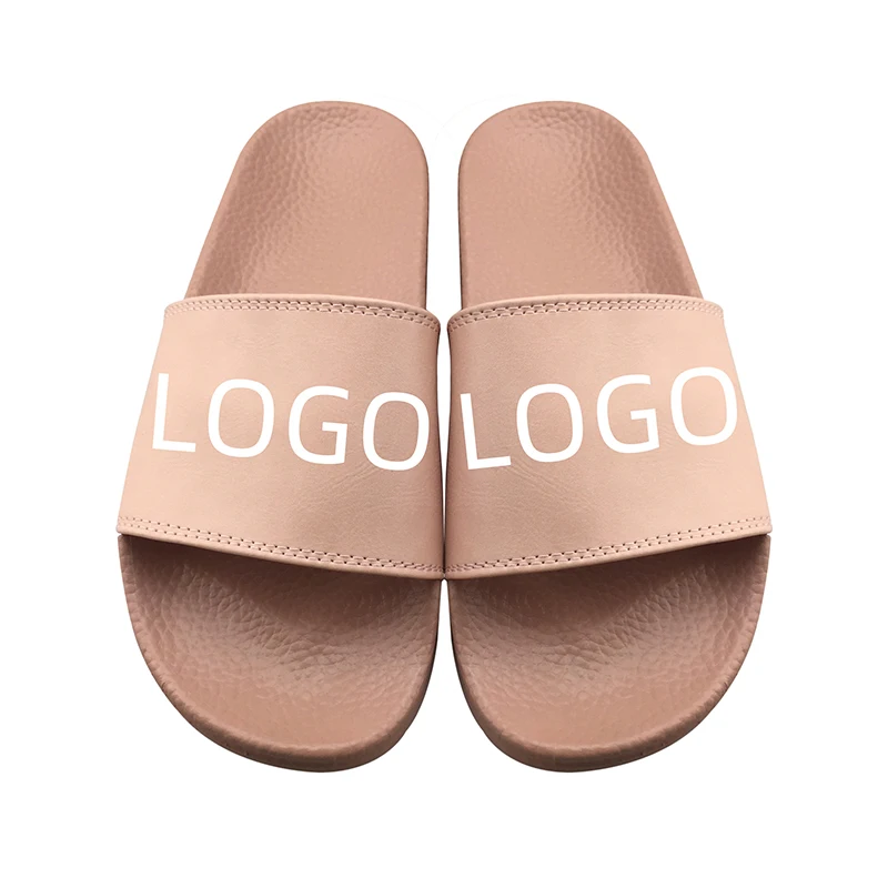 Designer PU Shoes Lady Slide Sandal Made Printed Logo Woman Custom