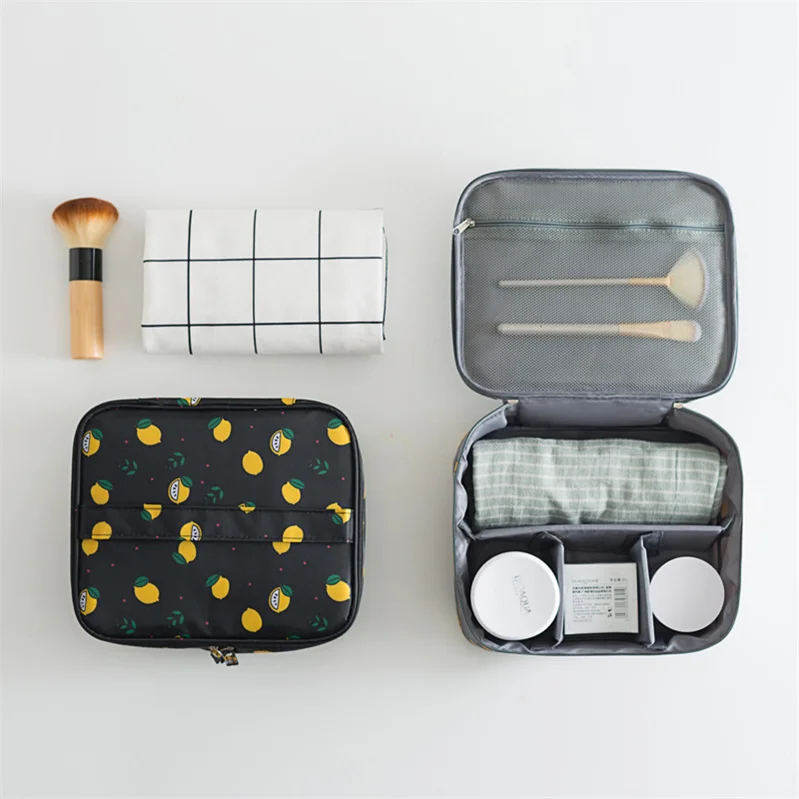 Wholesale Twill Multi-grids Travel Square Portable Waterproof Makeup Brush Cosmetic Storage Case Bag with Handle