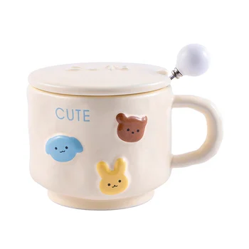 Cream cartoon animal hand pinch cup High appearance level household milk cup couple coffee mug ceramic with cover mug